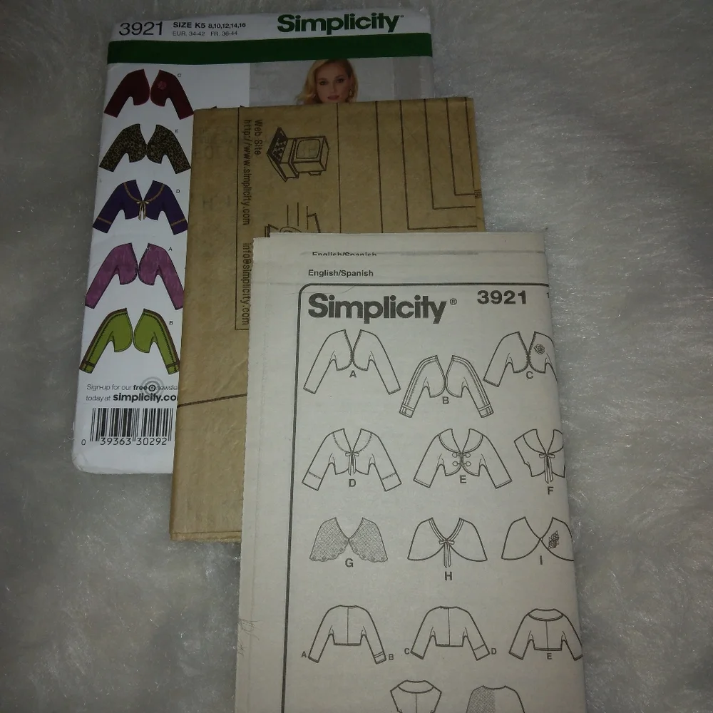 SIMPLICITY 3821 Sz 8-16 Misses boleros and caplets with trim variations